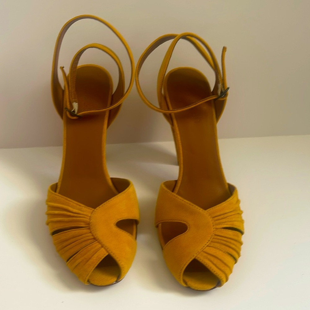 Ba&sh Yellow Suede Peep Toe Heels - Size 37